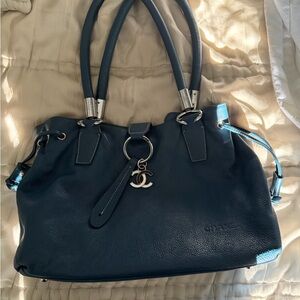 CHANEL Navy Blue Leather Shoulder Bag
